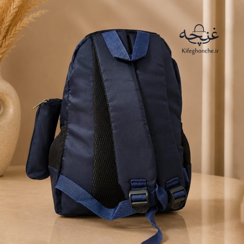 کوله پشتی بچگانه مدل لارا به همراه جامدادی رنگ سرمه ای از پشت کوله