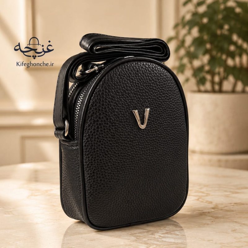 کیف دوشی زنانه مدل نازیلا مناسب موبایل رنگ مشکی نمایه چپ
