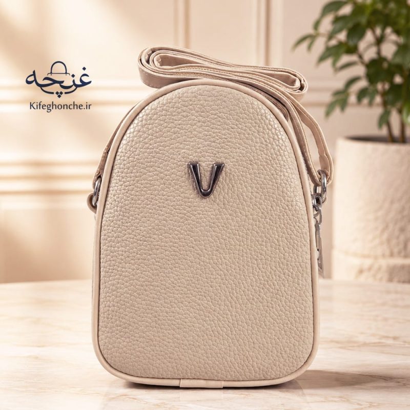 کیف دوشی زنانه مدل نازیلا مناسب موبایل رنگ کرمی