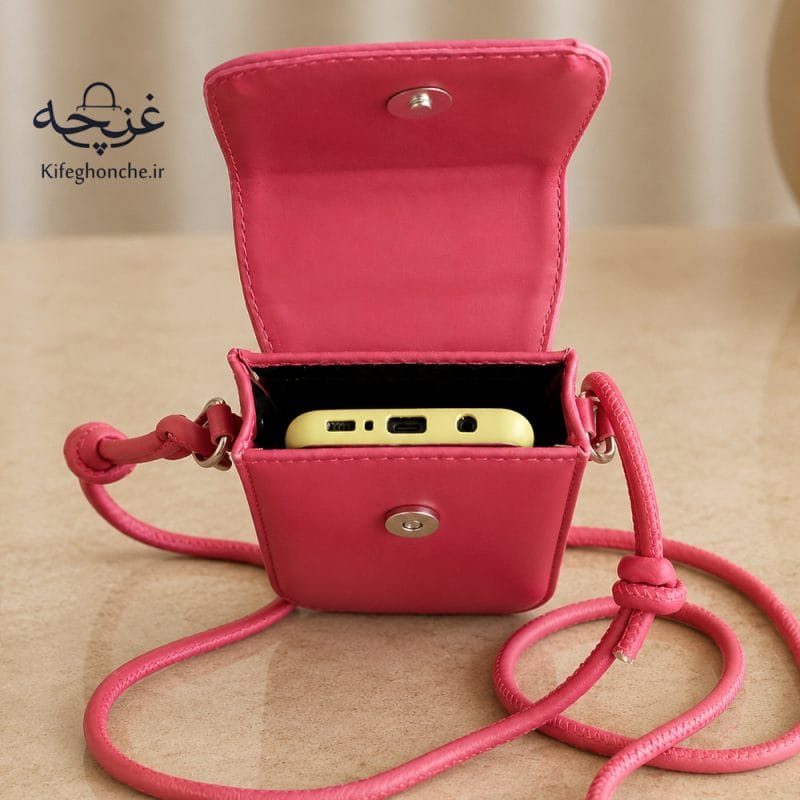 کیف دوشی زنانه مدل ابریشم رنگ سرخابی همراه با گوشی